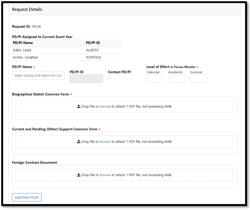 Prior Approval – Change of PD/PI Request Details with Common Forms Required.